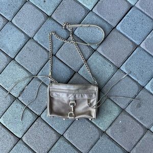 Metallic Pewter Gold Leather Crossbody with Chain